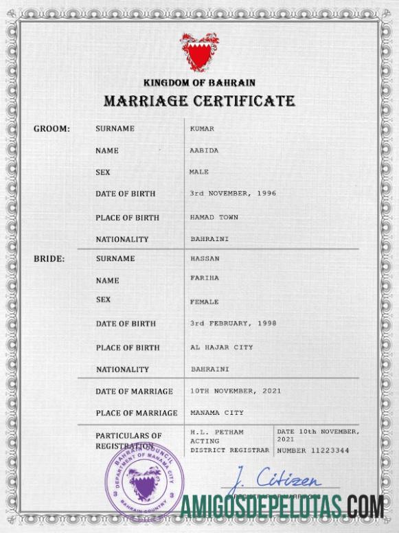 Para baixar modelo PSD de certidão de casamento do Bahrein,